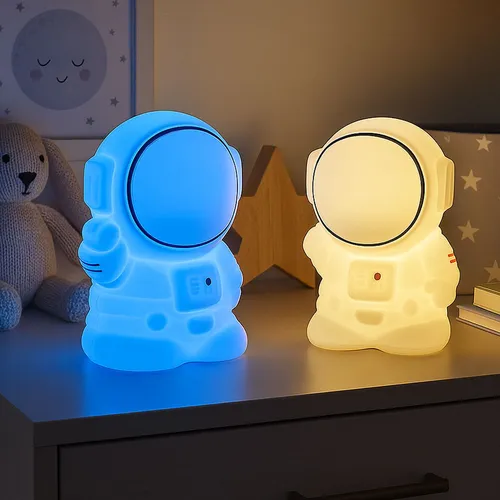 Astronaut Kinderlampe mit Touchdimmer und Timer - Moderne Tischleuchte für Kinderzimmer: RGB LED Nachtlicht mit dimmbaren Farben, Touch-Bedienung und 30 Minuten Timer für sanfte Nachtstunden.