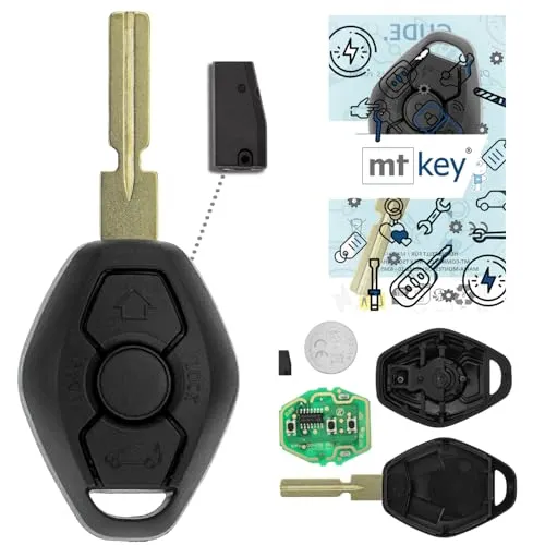 MT-KEY Funk Schlüssel HU58 434MHZ für BMW Modelle - Programmierbarer Ersatz-Funkschlüssel mit 3 Tasten und ID44 Transponder. Ideal für BMW 3er, 5er, 7er, X3, X5 und Z4. Flexibel anlernbar per OBD oder Schlüsseldienst.