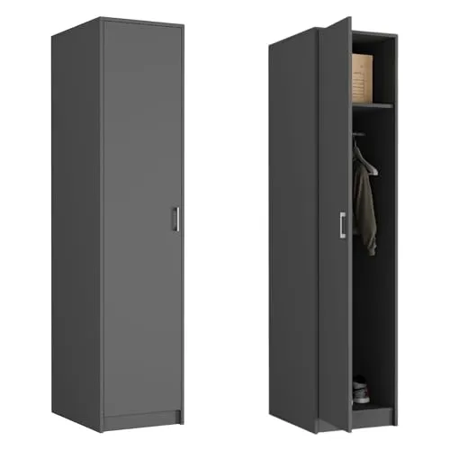 Home Collective Moderner Kleiderschrank mit 1 Tür | Schrank mit Kleiderstange und Einlegeboden | Platzsparender Hochschrank für Schlafzimmer, Flur, Kinderzimmer | 42x55x180 cm (BxTxH) | Anthrazit