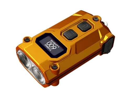 Nitecore Tini 3 Orange - Kompakte Schlüsselbundleuchte - Taschenlampe mit max. 600 Lumen und OLED-Display, ideal für den Alltag. USB-C-Aufladung und bis zu 85 Stunden Leuchtdauer.
