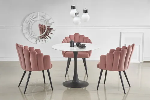 Design Esstisch rund HAA-111 Marmor Weiß - Schwarz 90 cm - Wohnzimmertisch mit elegantem Marmor-Design, ideal für bis zu 6 Personen und vielseitig einsetzbar für gemütliche Abendessen oder große Feiern.