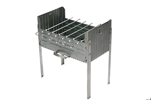 Klappbarer Mangal Kukmara Diplomat Camping Grill - Campinggrill aus rostfreiem 1,2 mm Edelstahl, leicht und kompakt, ideal für unterwegs, inklusive 6 Grillspießen für perfekten Grillgenuss.