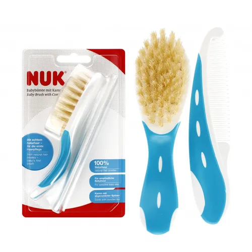 NUK Szczotka z grzebieniem dla niemowląt niebieska 10256236 NUK 4008600211174
