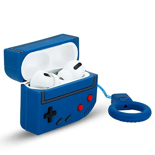 Cadorabo Hülle kompatibel mit Apple AirPod PRO 2 - Design Retro Game Blue - Tragbare Silikon Kopfhörer Schutzhülle 3D Case Schlüsselanhänger