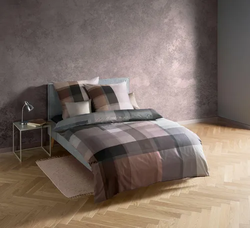 fleuresse Mako-Satin Bettwäsche 240x220 Karo grau braun beige