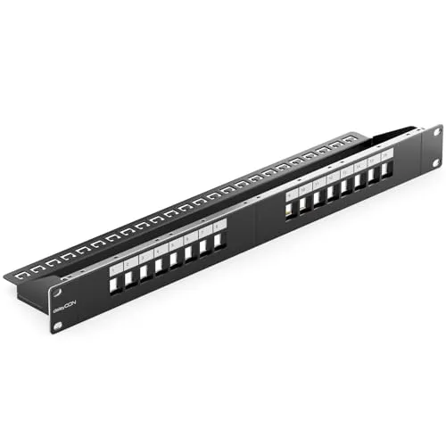 deleyCON 16 Port Patchpanel Patchfeld Keystone 1 HE 19 Zoll von deleyCON