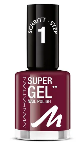 Manhattan Super Gel Nagellack – Seductive Red 685 - Dunkelroter Nagellack mit Gel Maniküre Effekt für bis zu 14 Tage Halt. Einfach aufzutragen und zu entfernen, ganz ohne UV Licht. Der praktische Präzisionspinsel sorgt für perfekte Nägel im Handumdrehen!