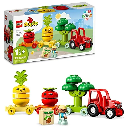 LEGO DUPLO 10982 Mein erster Obst- und Gemüsetraktor - Pädagogisches Spielzeug zum Stapeln und Sortieren für Kleinkinder ab 1,5 Jahren. Fördert die Feinmotorik und das Verständnis für gesunde Ernährung mit 19 bunten Teilen.