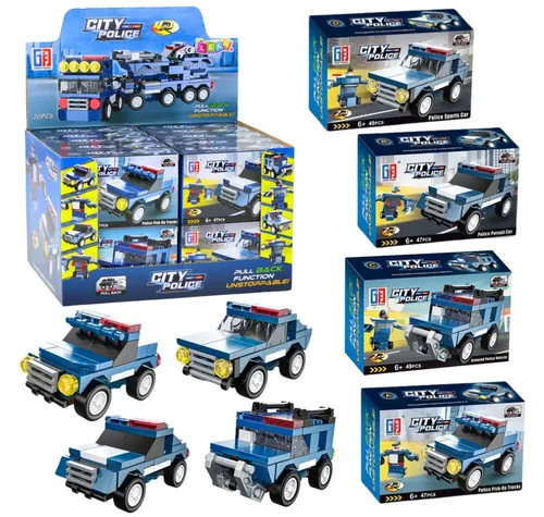 LeanTOYS Polizeifahrzeuge Friktionsantrieb Bausteine ââSet Spielbausteine, (Packung)