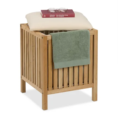 Wäschekorb Wäschehocker - Multifunktionaler Sitz - Hocker & Barhocker – Stilvoller Wäschehocker aus Walnuss mit Stauraum, ideal für Badezimmer und Wohnräume.