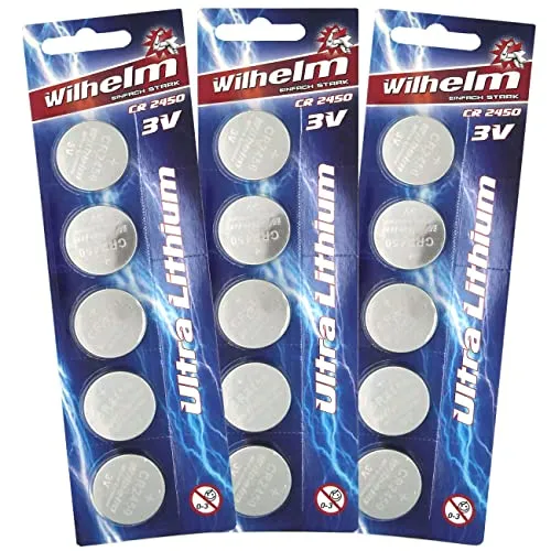 CR2450 WILHELM Lithium Knopfzelle 3V 600mAh ø24,5x5,0mm Batterie DL 2450 15 x