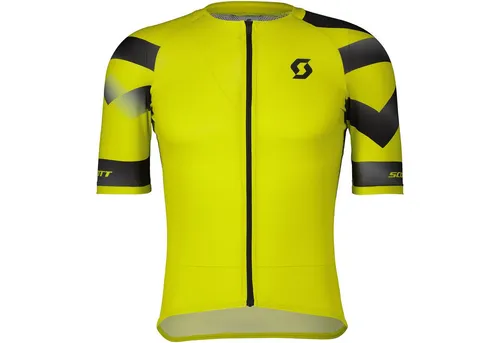 Scott RC Premium Climber Kurzarmtrikot M's - Sulphur Yellow/Black - Hochwertiges Fahrradtrikot für Herren mit durchgehendem Reißverschluss. Leicht, aerodynamisch und mit Mesh-Panels für optimalen Komfort beim Radfahren. Ideal für anspruchsvolle Touren.