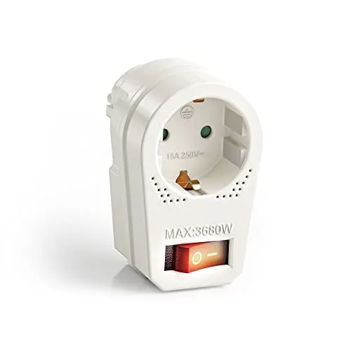 Steckdosenadapter mit An/Aus Schalter, 1x Typ C/EF, 16A, weiß