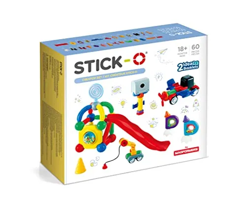 Stick-O magnetische Bausteine für Kinder ab 1 Jahre, kreatives Konstruktionsspielzeug, Lernspielzeug mit Magnet, Creator Set für Mädchen und Jungen, Montessori Spielzeug, 60 Teile Set,