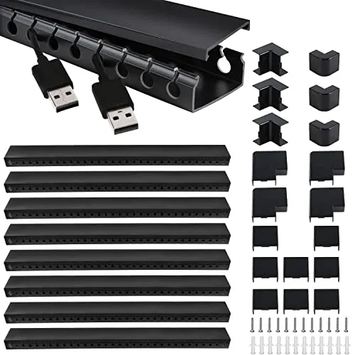 Kabelkanal Selbstklebend, Alritz 9 Stück PVC Kabelabdeckung Kabelmanagement Schreibtisch und TV Kabelkanal Installationskanal Wand (Black)