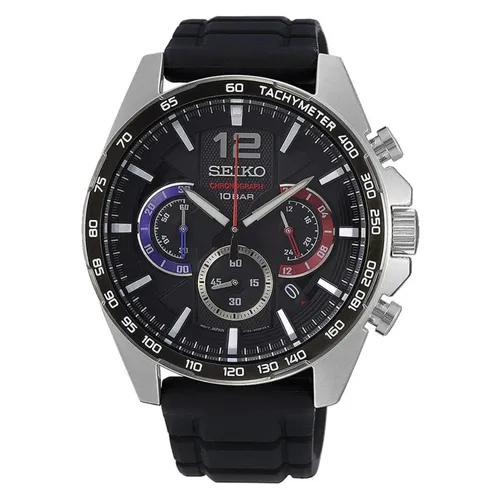 Seiko Herren-Uhr SSB347P1 - Quarz Edelstahl mit Silikonband - Armbanduhren für Herren mit robustem Edelstahl-Gehäuse, kratzfestem Hardlexglas und flexiblem Silikonband für optimalen Tragekomfort. Wasserdicht bis 100 Meter und umweltfreundliche Leuchtbeschichtung für gute Ablesbarkeit.