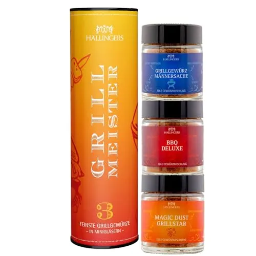 Hallingers Genuss Manufaktur BBQ Grillgewürze Geschenkset – 3 kräftige Gewürze zum Grillen & BBQ in edler Wunderdose, Gewürze Set