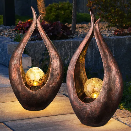 Gartendeko LED Solarlampe Skulptur bronze in bronze von Globo