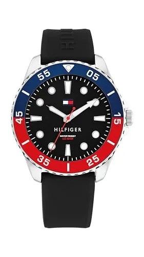 Tommy Hilfiger Herren Uhr 1792201 - DREI-Zeiger-Quarzwerk mit Silikonarmband - Armbanduhren für Herren mit minimalistischem Design und 5 ATM wasserdicht, perfekt für aktive Männer, die Stil und Funktionalität suchen.