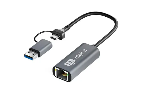 HB-DIGITAL USB-C auf Ethernet Adapter mit USB 3.0 USB-Kabel, Kompatibilität: PC, Notebooks, mobile Geräte