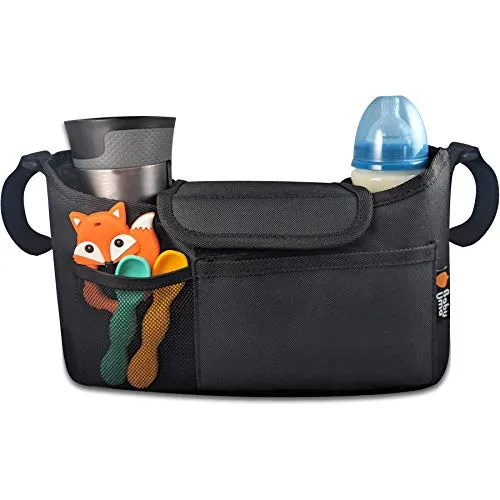 Kinderwagen Organizer mit Getränkehalter & ausfaltbarer Netztasche – Universale Kinderwagen Tasche, Wasserabweisender Buggy Organizer, Kinderwagentasche Organizer, Wickeltasche Kinderwagen