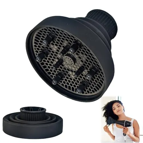HAOMEEDUO Diffuser Föhn Aufsatz Silikon Haartrockner Diffusor Föhnaufsatz Faltbare Haarfönabdeckung Lockiges Reisefön Haarföhn Diffusor Tragbarer Haar-Diffusor für Die Meisten Haartrockner (Schwarz)