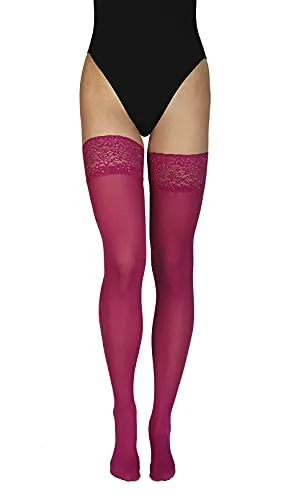 Annes styling Truss 60 DEN Damen Halterlose Mikrofaser Strümpfe mit Spitze Hoch Blickdicht Dessous Strumpfwaren Silikonoberteil, Grape Gr. TG-7/8