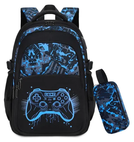 Schulrucksack Set Jungen 2tlg mit Federmäppchen, Gaming Design