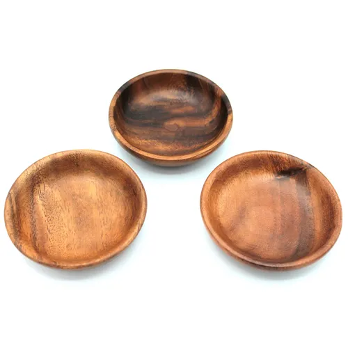 3er Set Schälchen Teller aus Holz Akazie je 10 x 2 cm Tellerchen