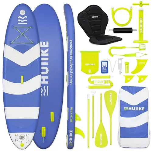 HUIIKE Stand Up Paddling Board mit Zubehör - Aufblasbares SUP Board für 2 Personen, inklusive Kajaksitz und Fußstütze - ideal für Familienausflüge. Hohe Stabilität durch breite Bauweise und rutschfeste Oberfläche.