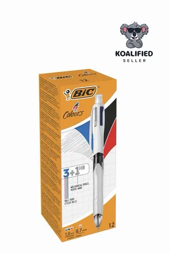 BIC 4 Farben Kugelschreiber Set 4 Colours 3+1HB - 12er Pack, Multifunktionsstift mit Bleistift und Radierer, ideal für Büro, Home Office und Schule