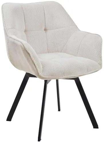CLP Esszimmerstuhl Jordi Cord - Schwenkbarer Polsterstuhl mit 4-Fuß-Metallgestell, Creme - Esszimmerstuhl mit 180° Swivel-Funktion für höchsten Sitzkomfort. Pflegeleicht und stilvoll, ideal für lange Mahlzeiten und gesellige Abende.