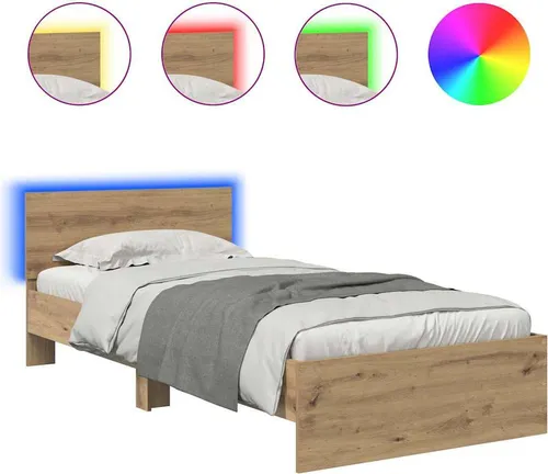 vidaXL Bettrahmen Artisan-Eiche 90 x 200 cm mit LED-Beleuchtung