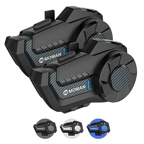 Moman Motorrad Intercom Headset, H2 Pro 【2 Pack Kohlefasern】 Motorradhelm Gegensprechanlage Kommunikationssystem zu 1000M mit DSP&CVC Geräuschunterdrückung, Motorrad-Intercom-Headset-Helm-Motorcycle