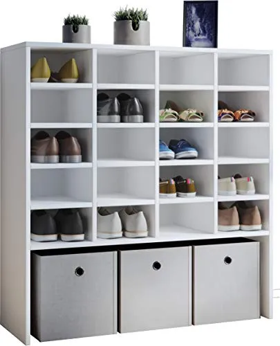 VCM Holz Schuhregal | Schuhkommode für 20 Paar Schuhe - Schuhschrank mit 20 Fächern und Platz für Stiefel oder Kisten. Maße: H. 99 x B. 92 x T. 33 cm - ideal für ordentliche Schuhaufbewahrung.