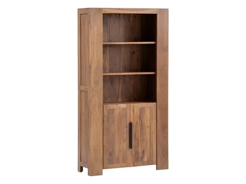 massivum Bücherregal Osbon - Bücherregal aus massivem Akazienholz, 2 Türen und 3 offene Fächer, ideal für stilvolle Aufbewahrung in Ihrem Wohnzimmer.