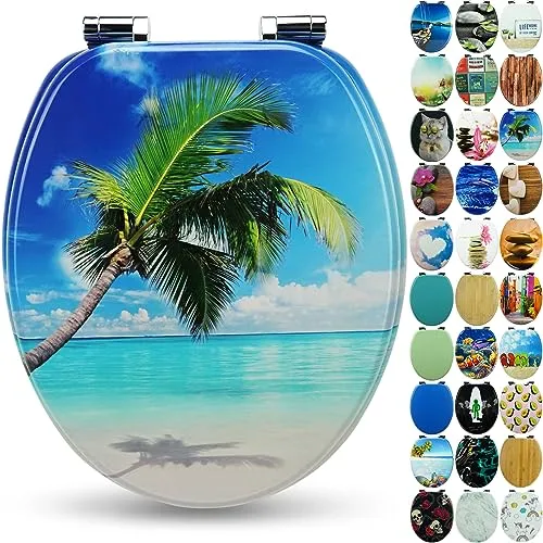 Sanfino WC-Sitz „Palm“ mit Absenkautomatik - Toilettendeckel aus hochwertigem Holzfaser mit sanftem Soft Close, bietet hohen Sitzkomfort und individuelle Designs für Ihr Badezimmer.