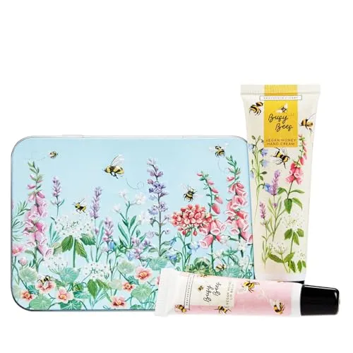 Heathcote & Ivory Busy Bees Hand- und Lippendose, 50 ml Handcreme und 10 ml Lippenbalsam, angereichert mit ätherischen Ölen, tierversuchsfrei und vegan, reisefreundliche Größen
