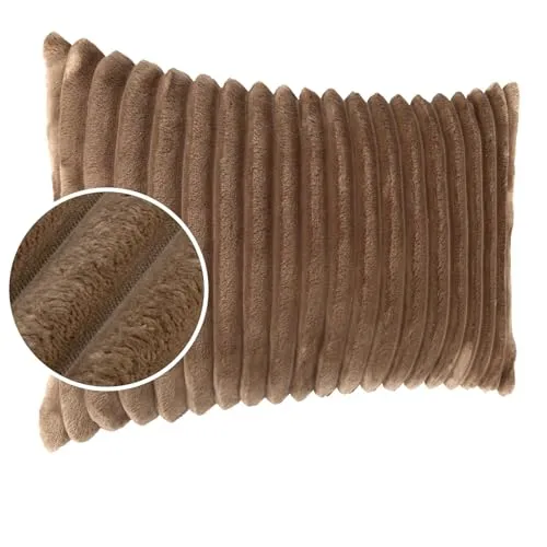 Dekokissen Kissenbezug Sofakissen Pillow Plüsch Kuschelkissen Zierkissen Cord Kissen Couchkissen Kord Kissenhülle ultraweich gestreift Lilli 30x50cm ohne Füllung Beige