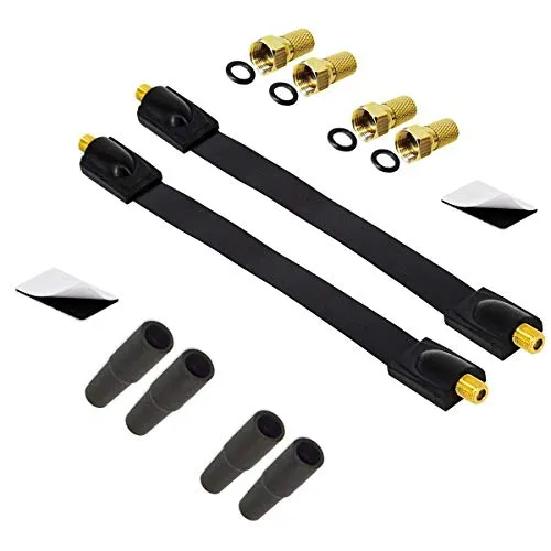 Premium X 2x Sat Fensterdurchführung 4x F-Stecker 4x Gummitüllen Set DVB-C DVB-T Flach kabel 26cm schwarz Koaxialkabel slim