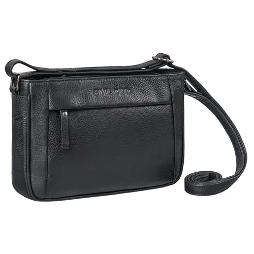 STILORD 'Honey' Vintage Handtasche Damen Klein Leder Umhängetasche Echtleder Ausgehtasche Retro Schultertasche Freizeittasche Frauen Crossbody Bag Vintage Ledertasche, Farbe:obsidian schwarz