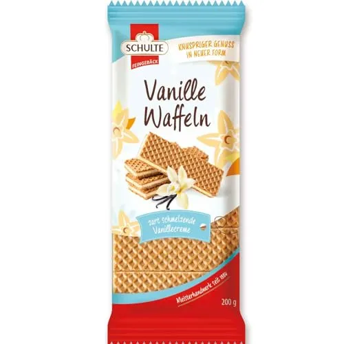 Schulte Feingebäck Vanille Waffeln 200 g Knusprige Waffeln mit Vanillecreme Waffelgebäck zu Kaffee und Tee