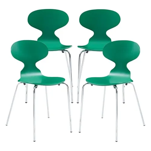 [en.casa] Esszimmerstühle 4er Set Kil Stühle für Esszimmer 80 x 47 x 48 cm Essstühle Küchenstühle Stapelstuhl Holz Metallbeine Grün/Chromfarben