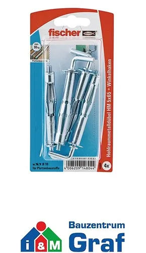 fischer Hohlraum-Metalldübel HM 5x65 H mit Winkelhaken 4 St. #834996 - Hochwertige Hohlraum-Metalldübel für sicheren Halt in Hohlräumen. Ideal für die einfache Montage von Regalen und Bildern.