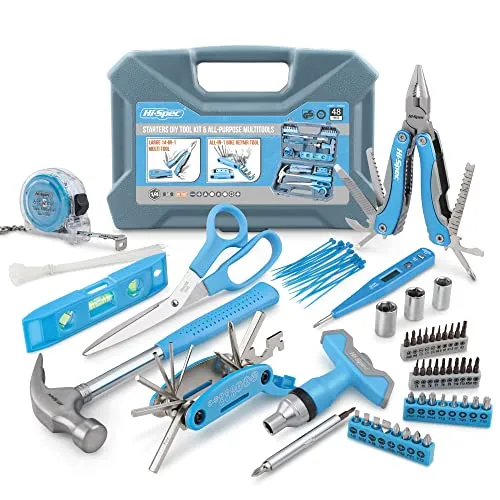 Hi-Spec gefüllter Werkzeugkoffer 48-tlg. Blaues Werkzeugset, Freizeit-Set für Fahrradreparatur und Camping passend für Studenten, Starter oder Auszubildene, Naturfreunde
