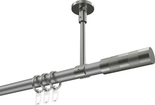 Interdeco Gardinenstange Typ Sonette Mavell - Silbergrau 140 cm - Moderne Gardinenstange in Silbergrau für die Deckenmontage. Mit elegantem Zylinder-Endstück und robustem Metall sorgt sie für eine stilvolle Fensterdekoration und einfache Handhabung.