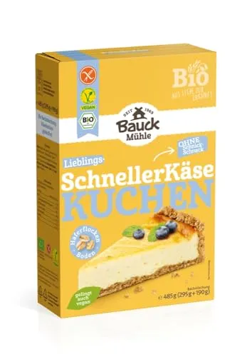 Bauckhof Bio Schneller Käsekuchen, 485g - Kuchenmischungen für einen schnellen, leckeren Käsekuchen, der auch vegan gelingt – perfekt für spontane Backaktionen!