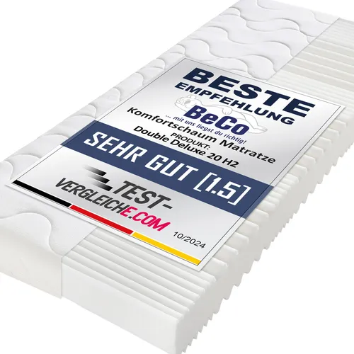 BeCo Komfortschaummatratze Double Deluxe 200 x 200 cm - Matratzen mit 18 cm hohem Komfortschaum-Kern für optimalen Schlafkomfort, ideal für erholsame Nächte und perfekte Körperanpassung.