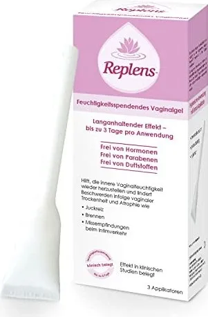 Replens Vaginalgel vorgefüllte Applikatoren - Arzneimittel zur Linderung von Scheidentrockenheit, bietet langanhaltende Feuchtigkeit und ist ideal für empfindliche Patientinnen, auch während Hormontherapien.