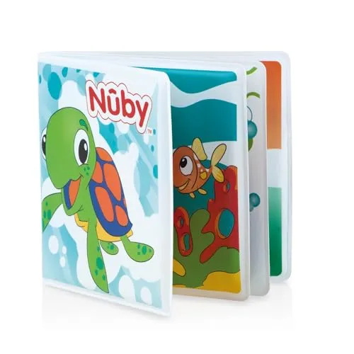 Nuby Badebuch Meerestiere – wasserdichte Seiten – Geeignet ab der Geburt – Entdeckung, leuchtende Farben und Überraschungsseite